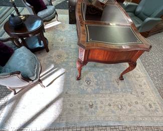 (2) upholstered chairs, SLIGH wood desk, HAWORTH leather office chair