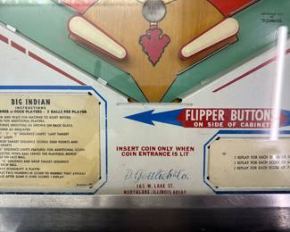 D. GOTTLIEB & COMPANY 1973 BIG INDIAN PINBALL MACHINE