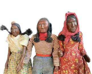 Set of 3 Hand Carved Native American Dolls in Original Clothing