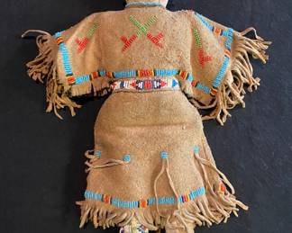 Handmade Native American Doll in Beautiful Leather Beaded Dress