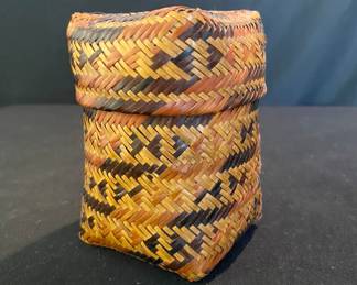 Cherokee Indian Double Woven River Cane Lidded Basket