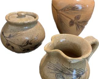 Lot of 3 Pinecone Motif Ceramic Pottery By HILTON