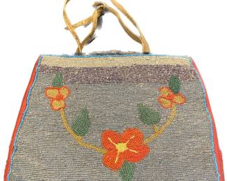 Native American Handmade Beaded Purse with Floral Motif
