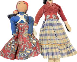 Pair Handmade Vintage Dolls with Original Clothing
