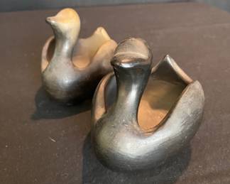 Pair Handmade Ceramic Swan Figurines