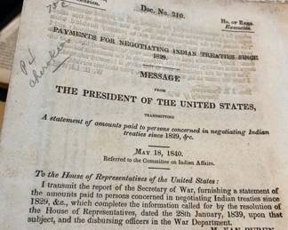 Collection of Historic 1830s Government Documents Related to Native Americans