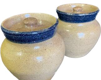 Pair Pottery Lidded Jars By HILTON