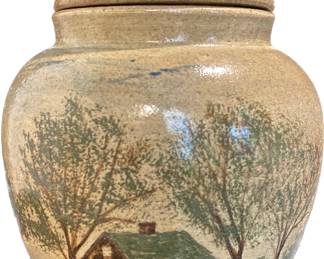 Ceramic Pottery Large Lidded Grist Mill Scene by Hilton
