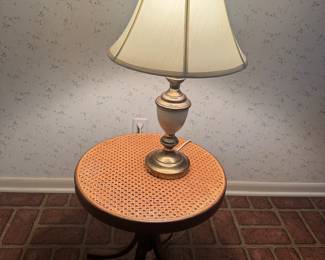 CANED TABLE AND LAMP