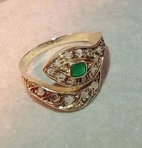  01 Diamond Emerald 14K Gold Ring 
