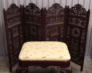 Mahogany Screen And Stool