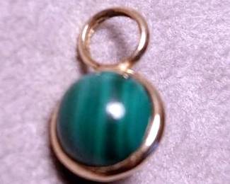 14K Gold Green Malachite Pendant 