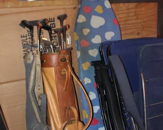 Golf Clubs, Lawn Chairs, Ironing Board