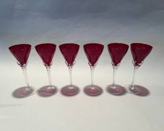 Red Wine Glasses (6) Made In Czechoslovakia, Circa 1940
