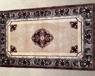 Chinese Medallion Wool Rug Having Ivory Ground With Brown Border - Possibly Silk Blend