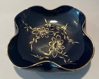 Sesto Florentine Blue And Gold Porcelain Folded Edge Dish, Italy