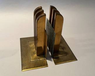 Two Sets Of Art Nouveau Brass Bookends In The Style Of Walter Von Ness', Cathedral Bookends
