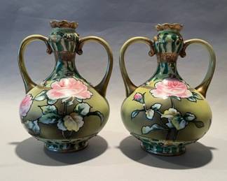 Pair Of Handpaitend Urn Shaped Porcelain Vases, Japan