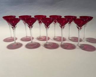 Red Water Glasses (11) Made In Czechoslovakia, Circa 1940
