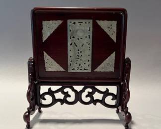 Chinese Carved Soapstone Screen On Stand