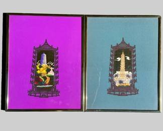 Chinese Paper Cuttings Mounted On Purple And Blue