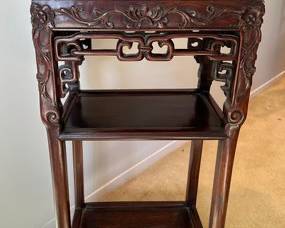 Chinese Hardwood Table With Marble Top, 20th Century