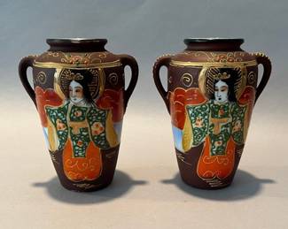 Pair Of Hand Painted Japanese Vases