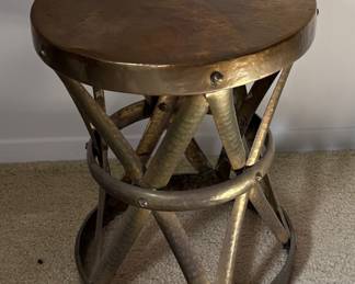 Mid Century ( Probably Sarreid) Spanish Colonial Style Handmade Brass Drum Table Or Stool,