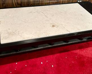 Vintage Black lacquer base table with marble insert table top 69”w x 32”d x 13”h $200