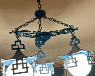 Vintage / Asian Pagoda 3 globe Ceiling Light
28”h x 24”w  $65