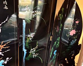 2 sided Chinese Jade & Black Lacquer 4 panel folding screen 76”w x 73”h $1295