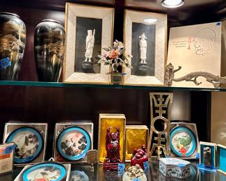 Boxed, Round glass enclosed  scenery $30ea
Brass dragon bracket sold