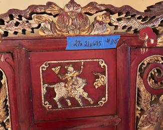 Antique carved red wash stand with gold trim 
27 x21 x 67.5”h $115