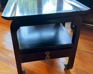(2) Chippendale 2 tier with bottom drawer end tables  24”w x 17”d x 27”h $295ea