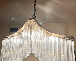 Crystal chime chandelier 32w x 6”d x 22” bottom end chime to top brass with hook & chain above $165