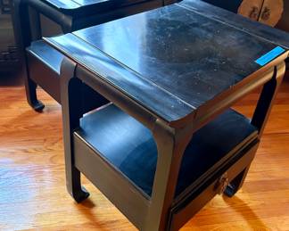 (2) Chippendale 2 tier with bottom drawer end tables  24”w x 17”d x 27”h $295ea