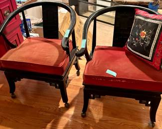 (2) Ming Horseshoe Caster Chairs 
26”w x 19”d x 18” floor to seat $395 ea