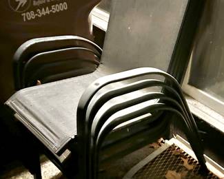 6 indoor/ outdoor stackable arm chairs $10ea