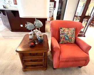 Upholstered Chair - End Table - Fish Lamp 