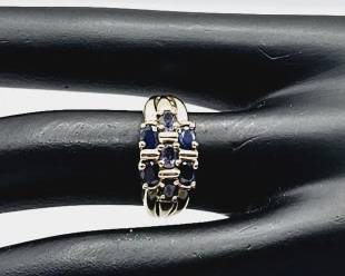 10K Checkerboard Tanzanite & Sapphire Ring
