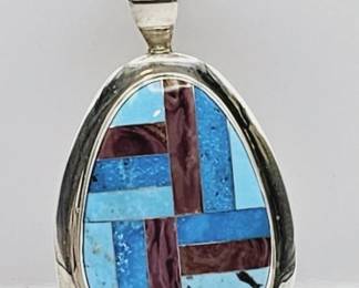 DTR Sterling Turquoise & Abalone Inlay Pendant