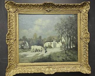 Cattle with Shepard Return to the Farm Painting