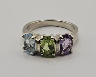 .925 PERIDOT AMETHYST AQUAMARINE RING