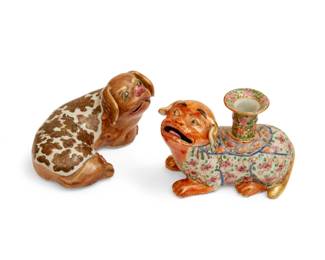 Two Chinese glazed porcelain models of temple lions