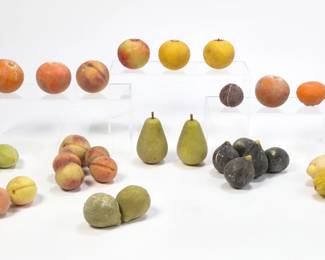A collection of approximately twenty five painted marble models of fruit
20th century
