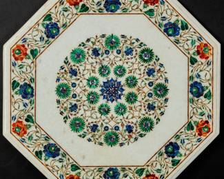 An Indian pietra dura inlaid octagonal white marble table top
modern