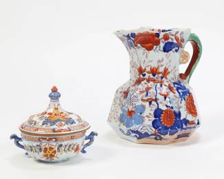 A Mason’s ironstone pitcher and a Continental faience covered bowl
mid 19th-late 19th century