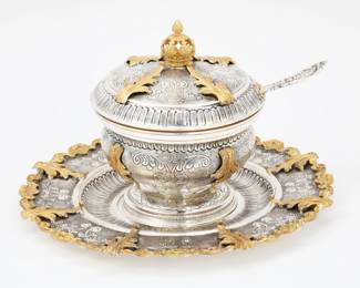 A Turkish Baroque style parcel gilt sterling silver covered serving dish and stand
modern
