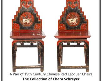 A Pair of 19th Century Chinese Red Lacquer Chairs