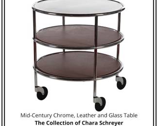 MidCentury Chrome, Leather and Glass Table